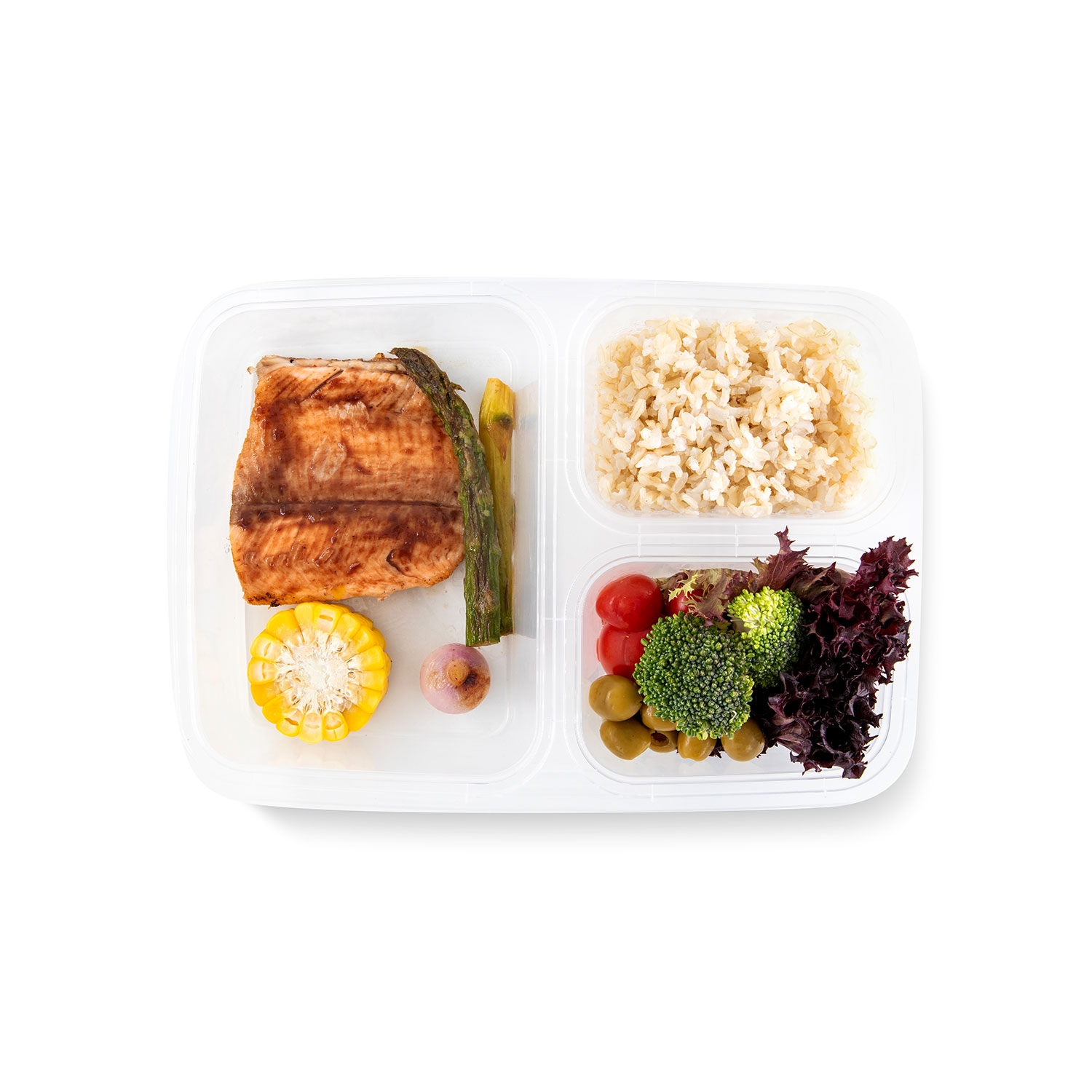 فیله ماهی با برنج قهوه‌ای و سبزیجات