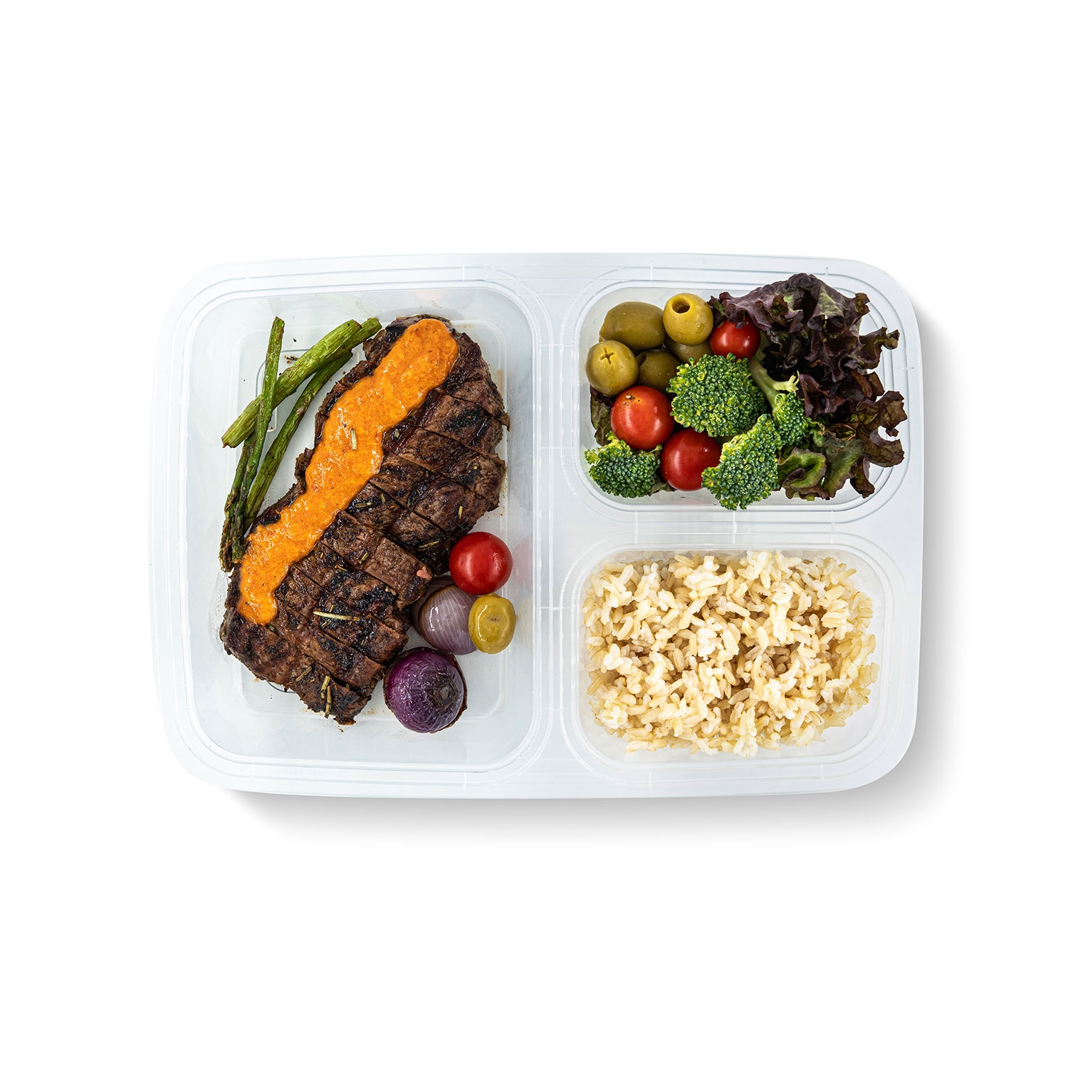 استیک گوشت با برنج قهوه ای